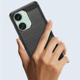 Husa Protectie pentru OnePlus Nord 3, Vivimall, din Silicon TPU Moale, Textura Periat, Anti Cadere, cu Element Carbon, Negru - vivimall.ro