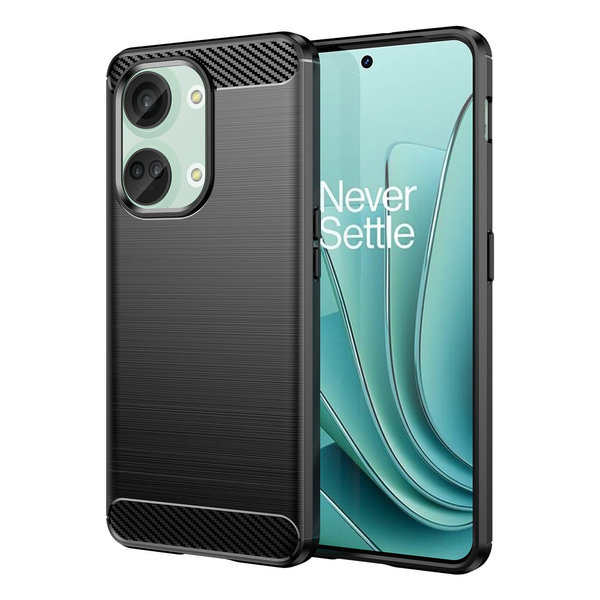 Husa Protectie pentru OnePlus Nord 3, Vivimall, din Silicon TPU Moale, Textura Periat, Anti Cadere, cu Element Carbon, Negru - vivimall.ro