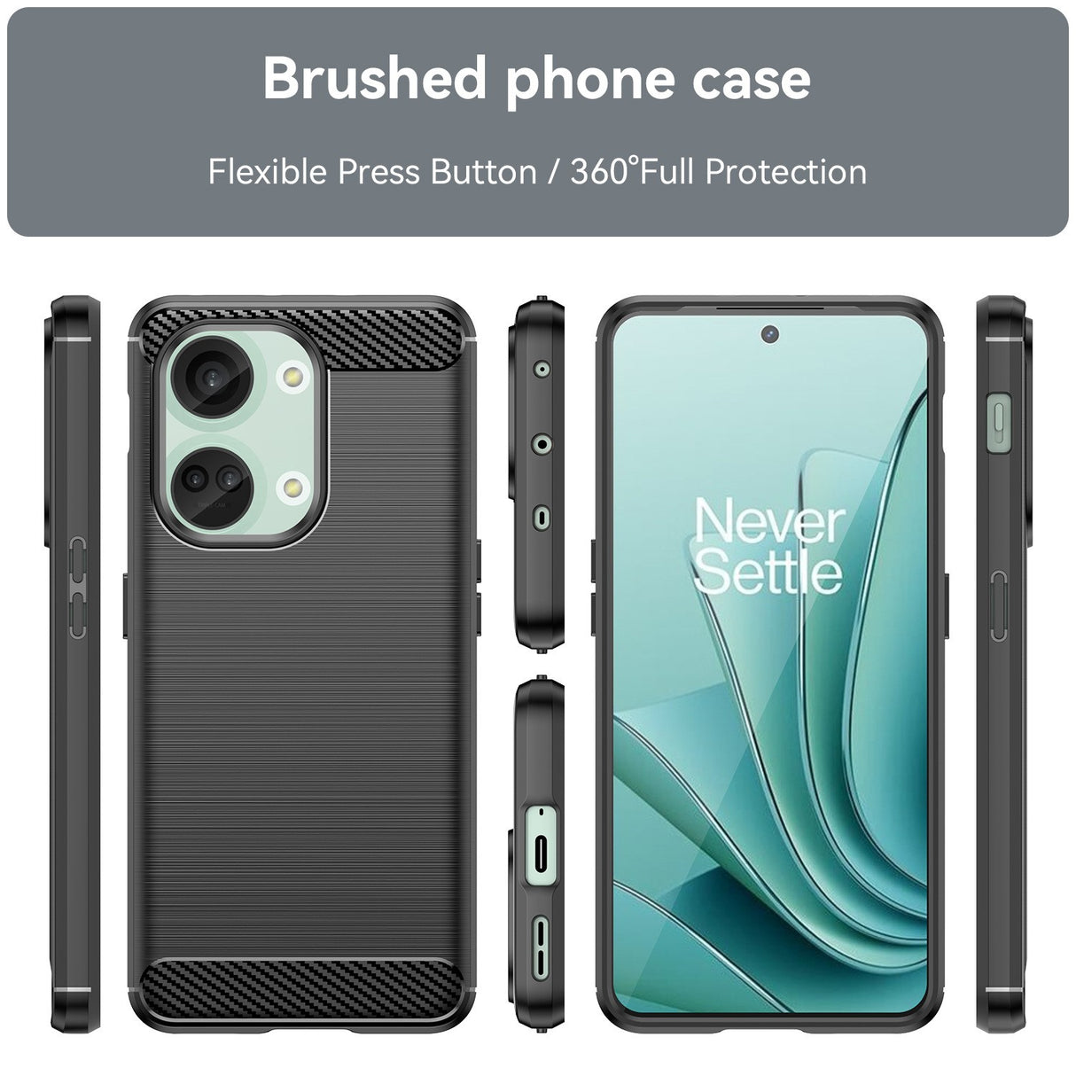 Husa Protectie pentru OnePlus Nord 3, Vivimall, din Silicon TPU Moale, Textura Periat, Anti Cadere, cu Element Carbon, Negru - vivimall.ro