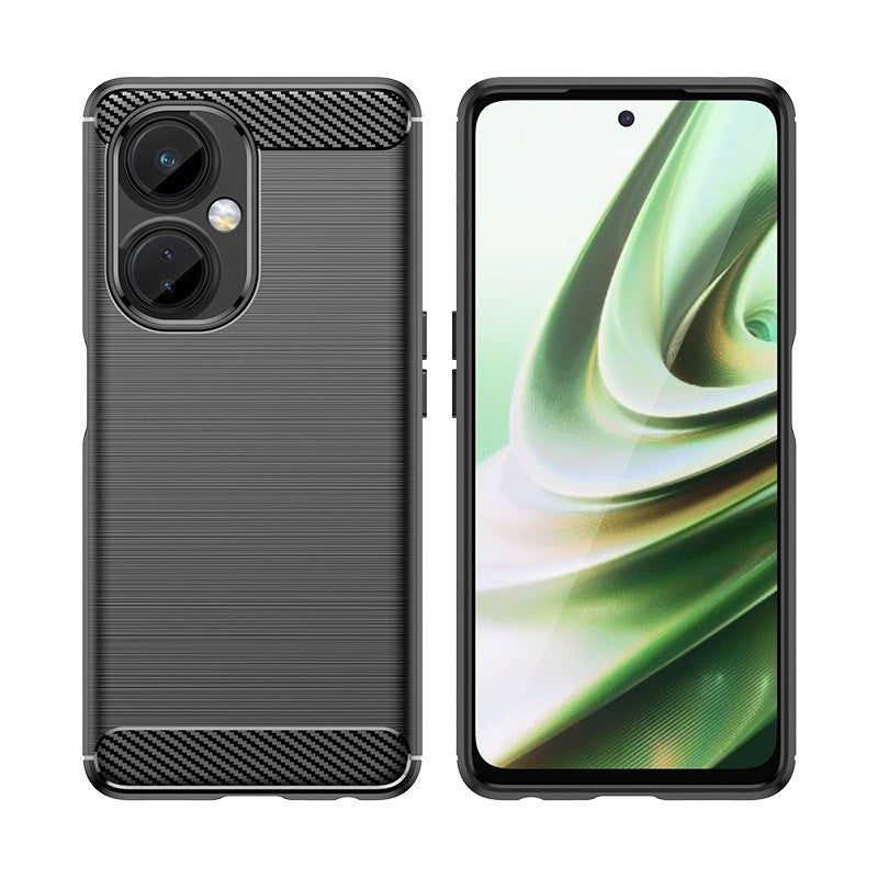 Husa Protectie pentru OnePlus Nord CE2 Lite 5G, Vivimall, din Silicon TPU Moale, Textura Periat, Anti Cadere, cu Element Carbon, Negru - vivimall.ro