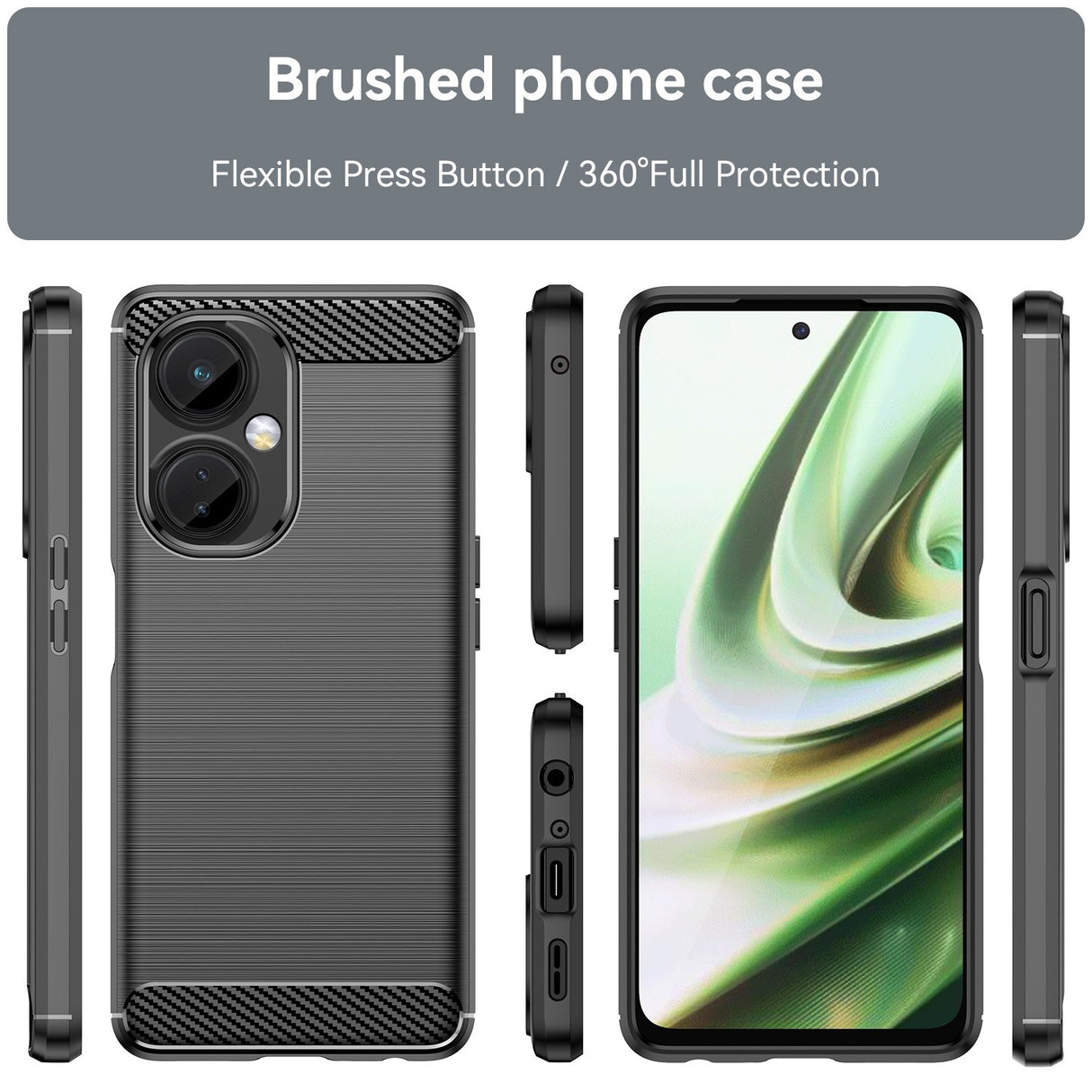 Husa Protectie pentru OnePlus Nord CE2 Lite 5G, Vivimall, din Silicon TPU Moale, Textura Periat, Anti Cadere, cu Element Carbon, Negru - vivimall.ro