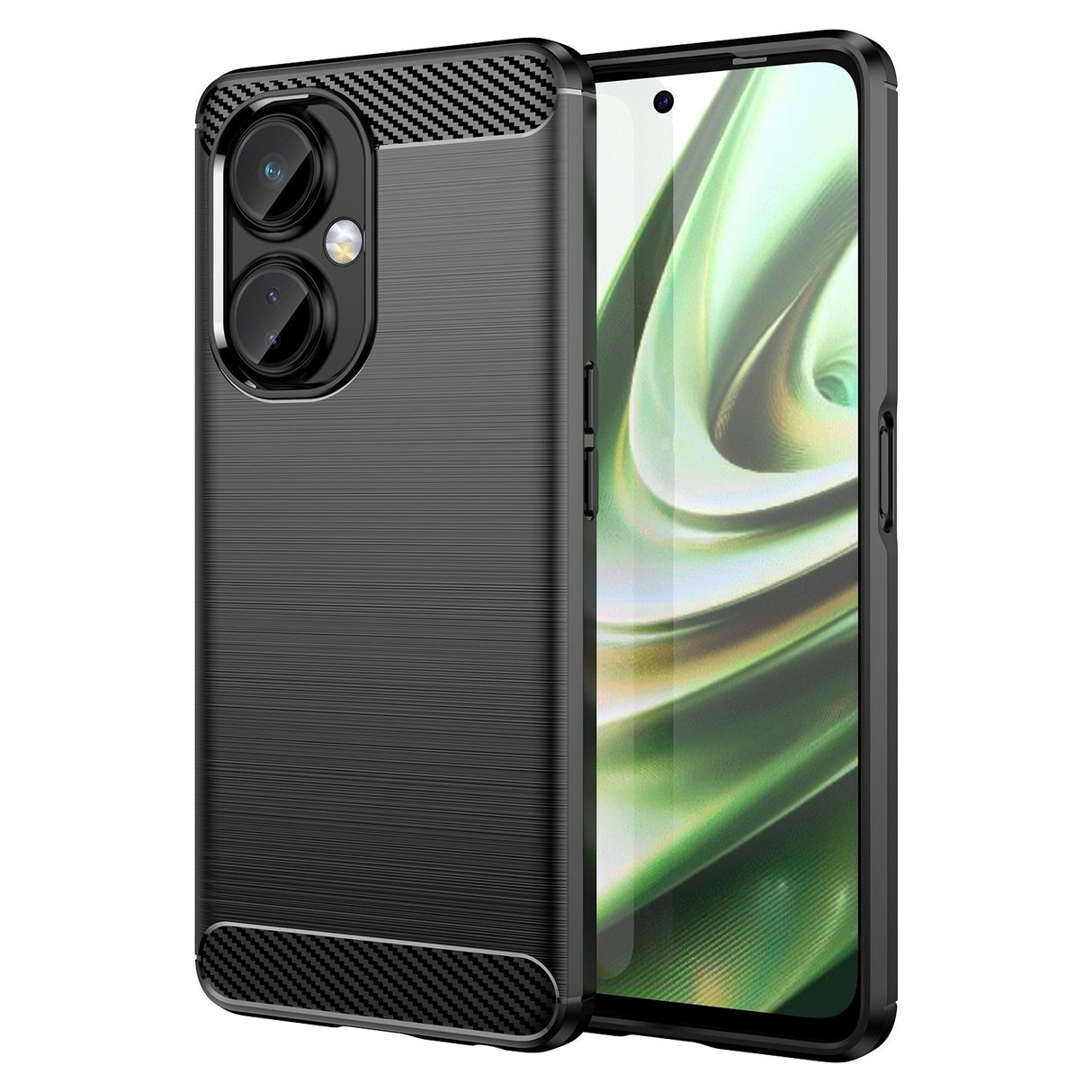 Husa Protectie pentru OnePlus Nord CE2 Lite 5G, Vivimall, din Silicon TPU Moale, Textura Periat, Anti Cadere, cu Element Carbon, Negru - vivimall.ro