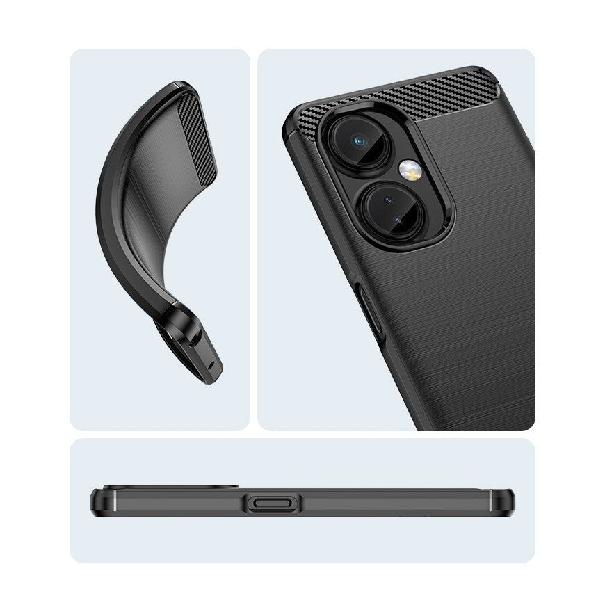 Husa Protectie pentru OnePlus Nord CE2 Lite 5G, Vivimall, din Silicon TPU Moale, Textura Periat, Anti Cadere, cu Element Carbon, Negru - vivimall.ro