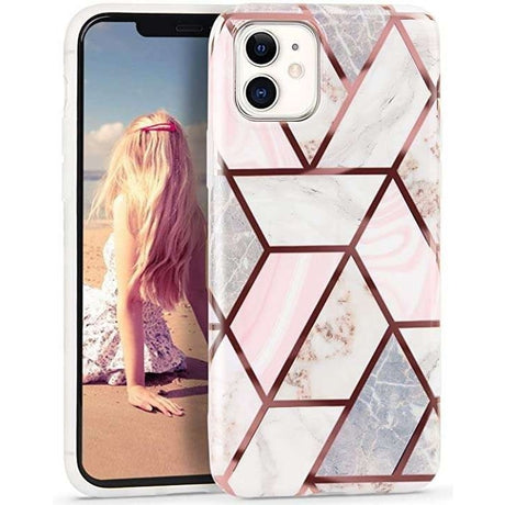 Husa protectie pentru Samsung S10 Soft IMD TPU Marble Geometric Alb - vivimall.ro
