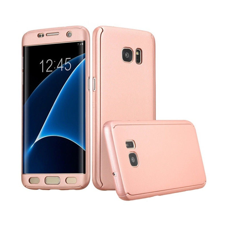 Husa Samsung Galaxy A7 2017 Full Cover 360 Roz Auriu + Folie de protectie - vivimall.ro