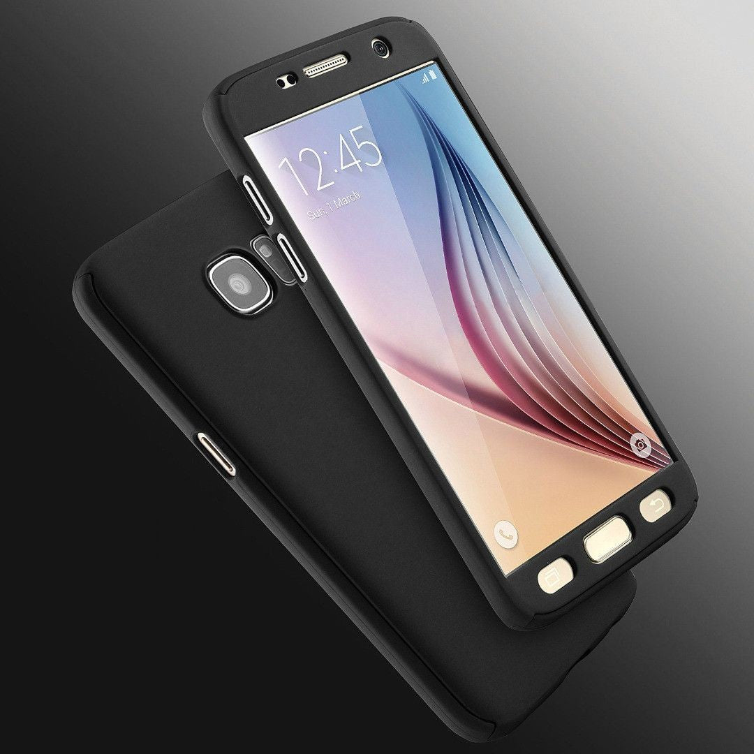 Husa Samsung Galaxy J3 2017 Full Cover 360 Negru + Folie de protectie - vivimall.ro