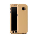 Husa Samsung Galaxy J7 2017 Full Cover 360 Auriu + Folie de protectie - vivimall.ro
