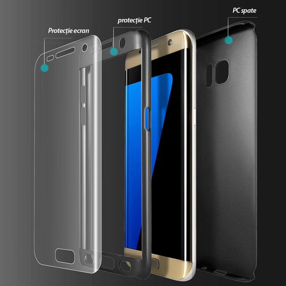 Husa Samsung Galaxy S7 Edge Full Cover 360 Auriu + Folie de protectie - vivimall.ro