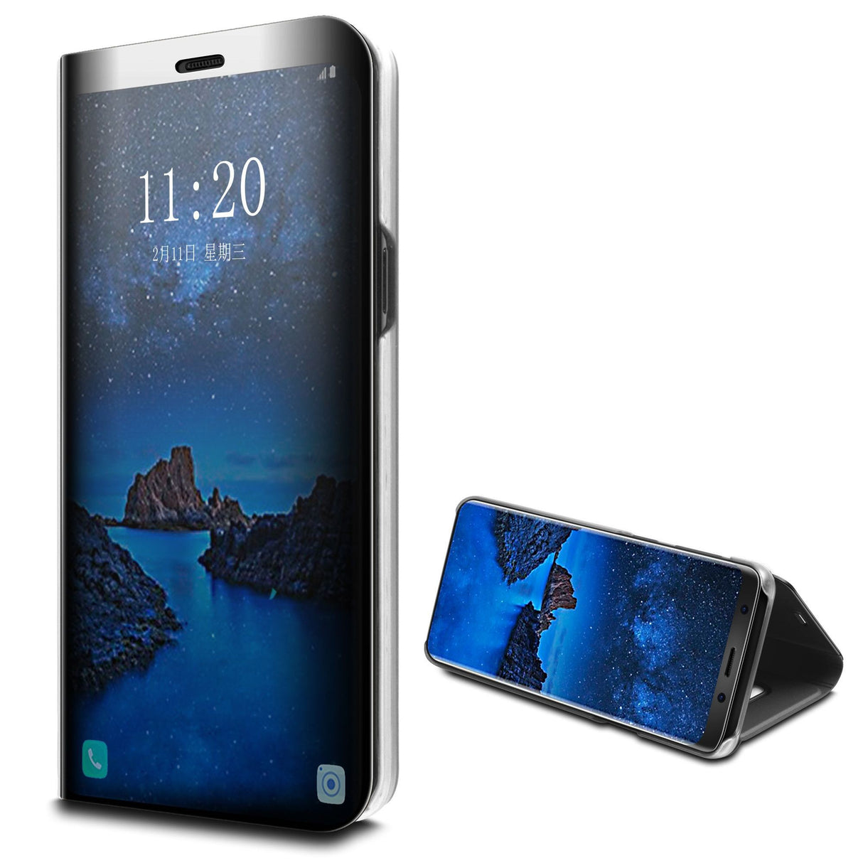 Husa Samsung Galaxy S9 Plus Flip Cover Oglinda Negru - vivimall.ro