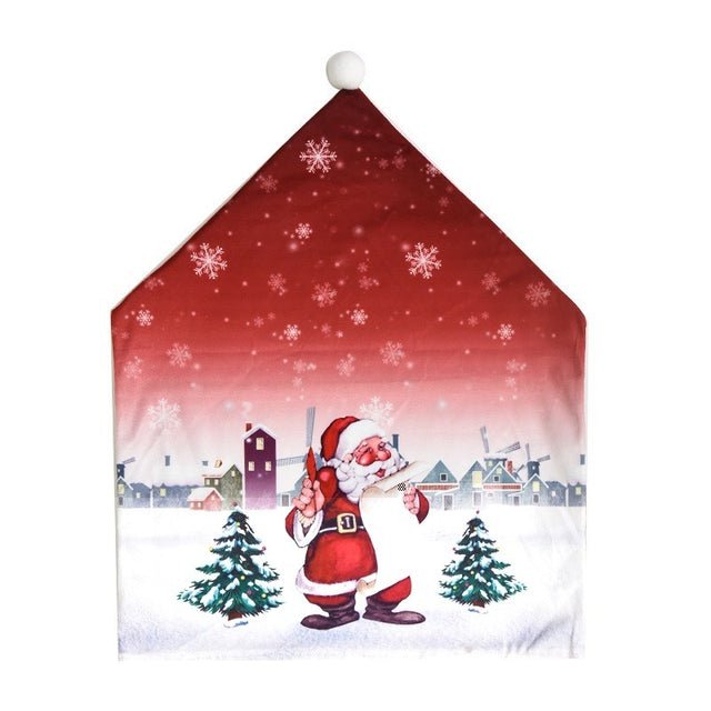 Husa pentru scaun Vivimall, tematica Craciun, material textil/poliester, 61 x 47 cm, rosu - vivimall.ro