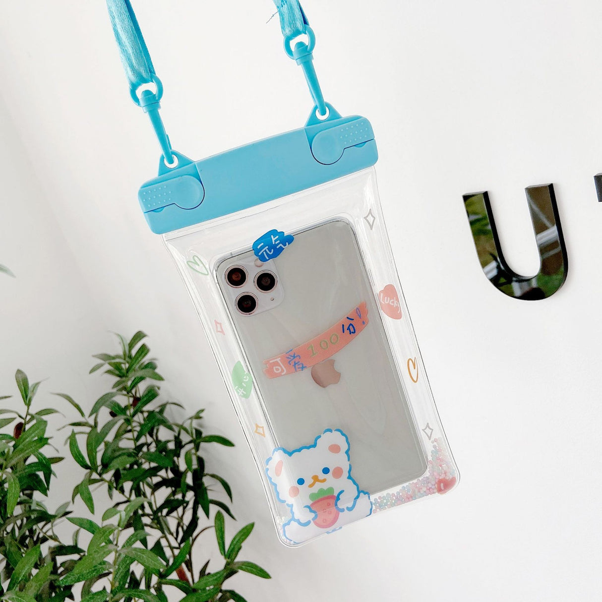 Husa subacvatica Fruity Waterproof Flippy, Snowproof, Universala, Impermeabila, cu Snur, pentru telefon sau documente, Berry Bear, Albastru - vivimall.ro