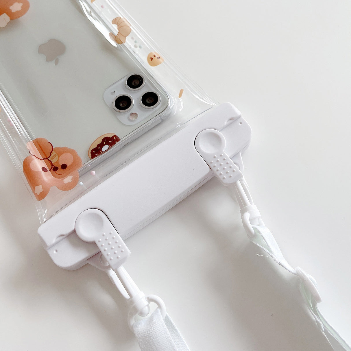 Husa subacvatica Fruity Waterproof Flippy, Snowproof, Universala, Impermeabila, cu Snur, pentru telefon sau documente, Pan Bear, Alb-Transparent - vivimall.ro