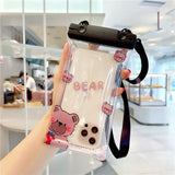 Husa subacvatica Fruity Waterproof Flippy, Snowproof, Universala, Impermeabila, cu Snur, pentru telefon sau documente, Berry Bear, Negru - vivimall.ro