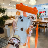 Husa subacvatica Fruity Waterproof Flippy, Snowproof, Universala, Impermeabila, cu Snur, pentru telefon sau documente, Orange Girl 2, Oranj - vivimall.ro