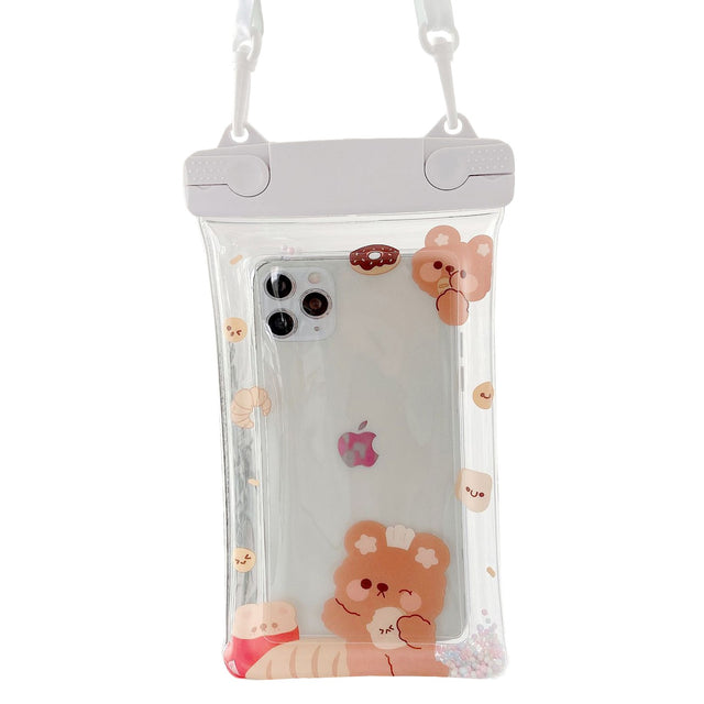 Husa subacvatica Fruity Waterproof Flippy, Snowproof, Universala, Impermeabila, cu Snur, pentru telefon sau documente, Pan Bear, Alb-Transparent - vivimall.ro