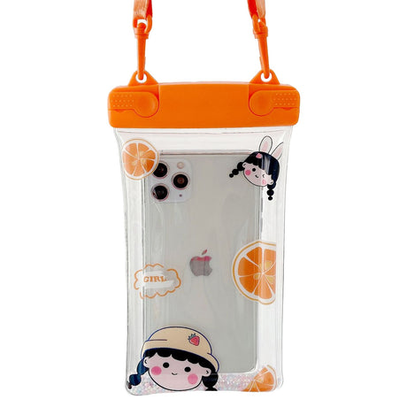 Husa subacvatica Fruity Waterproof Flippy, Snowproof, Universala, Impermeabila, cu Snur, pentru telefon sau documente, Orange Girl 2, Oranj - vivimall.ro