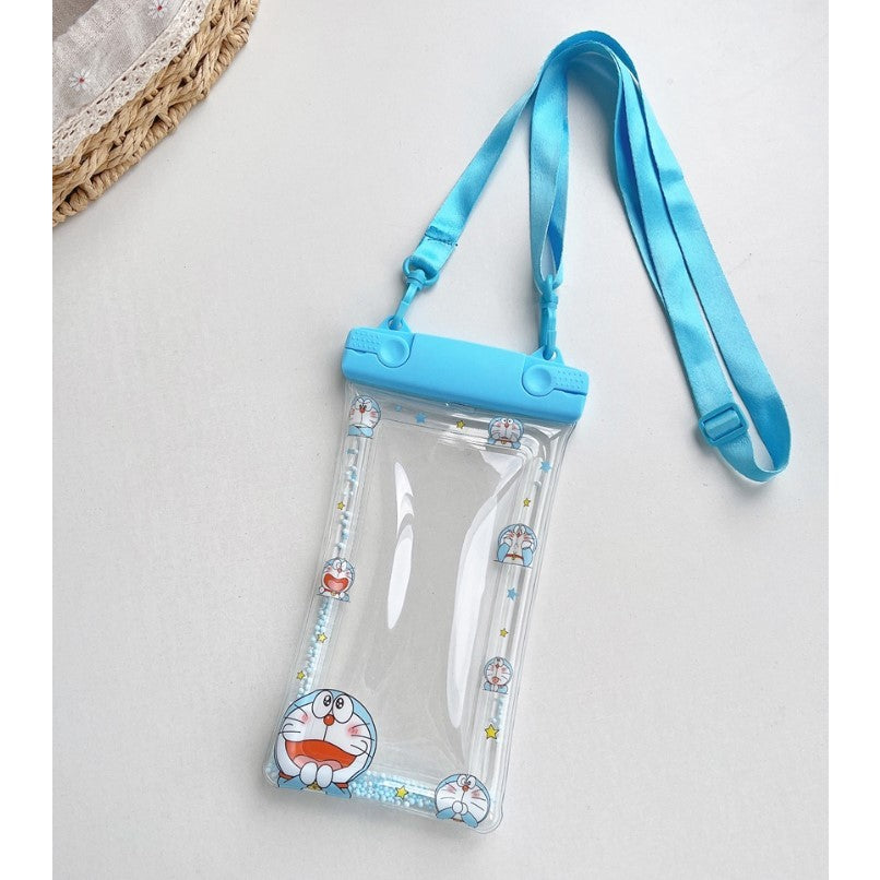 Husa subacvatica Glitter Kids Waterproof Flippy, Snowproof, Universala, cu Snur, pentru telefon sau documente, Cat, Bleu - vivimall.ro