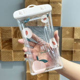 Husa subacvatica Glitter Kids Waterproof Flippy, Snowproof, Universala, cu Snur, pentru telefon sau documente, Peach, Alb - vivimall.ro