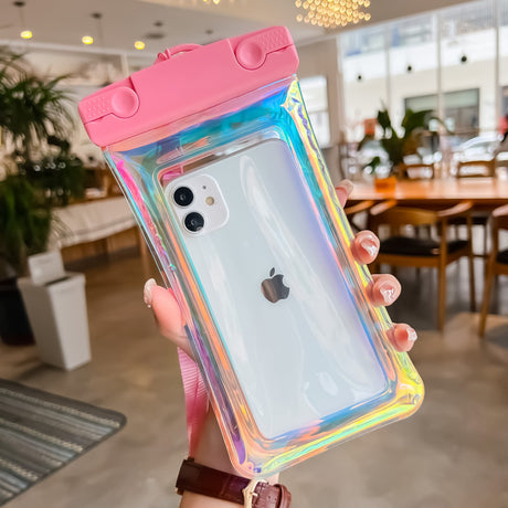 Husa subacvatica Holografica Waterproof Flippy, Snowproof, Universala, Impermeabila, cu Snur, pentru telefon sau documente, Roz - vivimall.ro