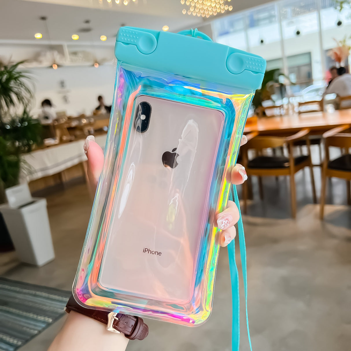 Husa subacvatica Holografica Waterproof Flippy, Snowproof, Universala, Impermeabila, cu Snur, pentru telefon sau documente, Bleu - vivimall.ro