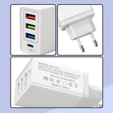 Incarcator Fast Charge pentru Telefon 32W, Vivimall, Incarcator Quick Charge cu 3 Porturi USB-A 3.1A & 1 USB-C, Power Delivery 32W, Cap Standard European, Alb - vivimall.ro
