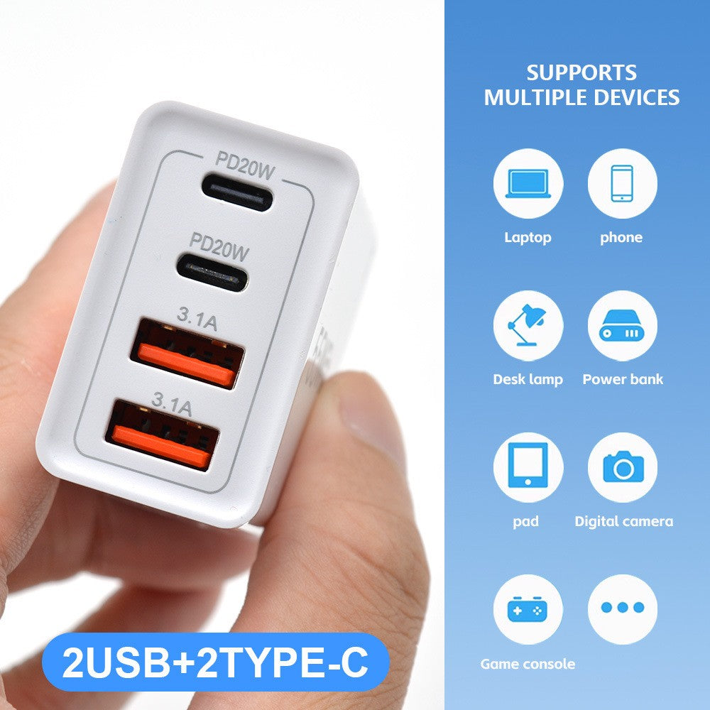 Incarcator Fast Charge pentru Telefon 55W, Vivimall, Incarcator Quick Charge cu 2 Porturi USB-A 3.1A & 2 Porturi USB-C, Power Delivery 55W, Cap Standard European, Alb - vivimall.ro