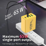Incarcator Fast Charge pentru Telefon 65W, Vivimall, Incarcator Quick Charge cu 2 Porturi USB-A 3.1A & 2 Porturi USB-C, Power Delivery 65W, Cap Standard European, Galben - vivimall.ro