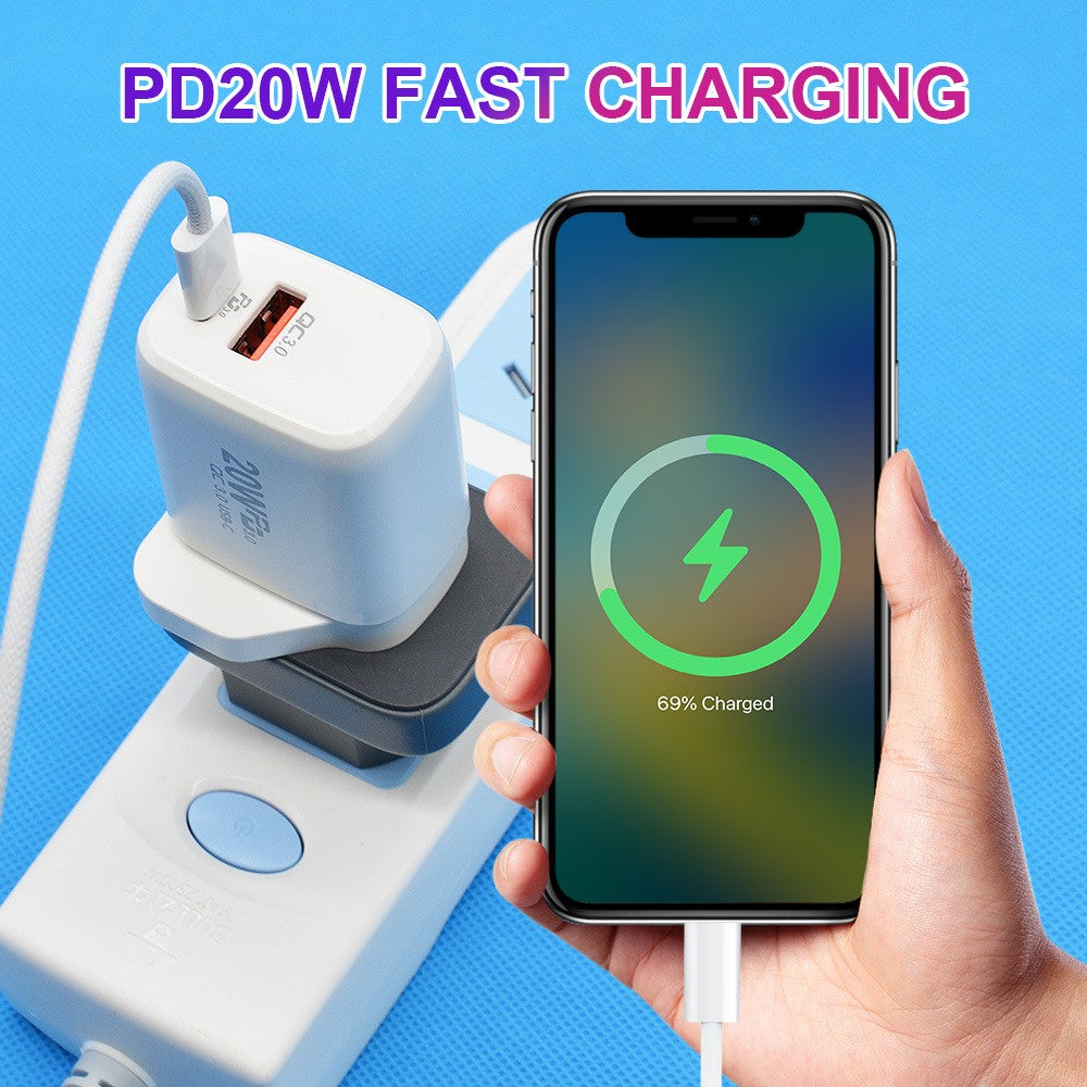 Incarcator Fast Charging pentru Telefon, Vivimall, Dual Port USB-A si USB-C cu Cap de Incarcare Standard European, Power Delivery 20W Q.C 3.0, Alb - vivimall.ro