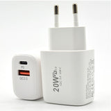 Incarcator Fast Charging pentru Telefon, Vivimall, Dual Port USB-A si USB-C cu Cap de Incarcare Standard European, Power Delivery 20W Q.C 3.0, Alb - vivimall.ro
