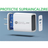 Incarcator Rapid PD QC3.0, Vivimall, 2 Porturi, USB + Type C, 20W, Incarcare Rapida, Protectie Supraincalzire, 9.5 x 5.3 x 5.8 cm, Alb - vivimall.ro