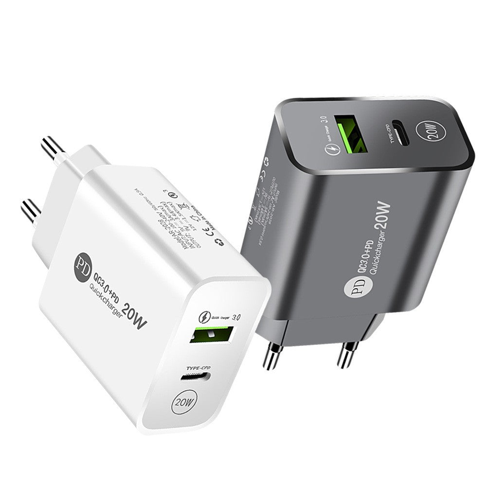 Incarcator Rapid PD QC3.0, Vivimall, 2 Porturi, USB + Type C, 20W, Incarcare Rapida, Protectie Supraincalzire, 9.5 x 5.3 x 5.8 cm, Alb - vivimall.ro