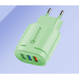 Incarcator Rapid QC3.0, Vivimall, 3 Porturi USB, 2.1A, 18W, din ABS, Protectie Supraincalzire, Gama Macarons, Verde - vivimall.ro