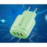 Incarcator Rapid QC3.0, Vivimall, 3 Porturi USB, 2.1A, 18W, din ABS, Protectie Supraincalzire, Gama Macarons, Verde - vivimall.ro