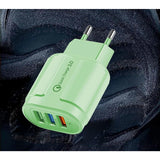 Incarcator Rapid QC3.0, Vivimall, 3 Porturi USB, 2.1A, 18W, din ABS, Protectie Supraincalzire, Gama Macarons, Verde - vivimall.ro