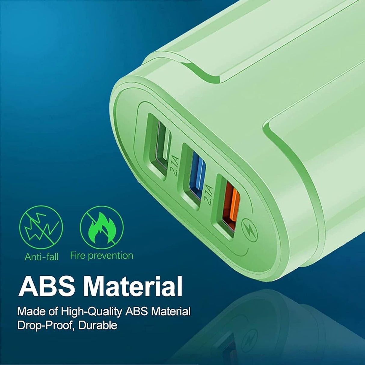 Incarcator Rapid QC3.0, Vivimall, 3 Porturi USB, 2.1A, 18W, din ABS, Protectie Supraincalzire, Gama Macarons, Verde - vivimall.ro