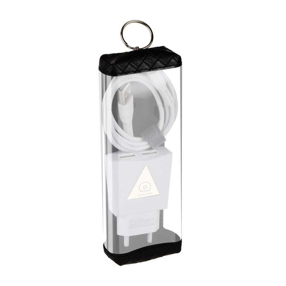 Încărcător rețea T06 2.1A cu 2 porturi USB și cablu Micro-USB, culoare albă, vedere frontală