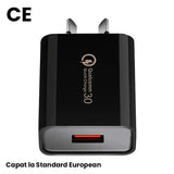 Incarcator Retea Fast Charge 5V3A, Vivimall, Capat STANDARD EUROPEAN QC 3.0, 18W, Fara Cablu, Negru - vivimall.ro
