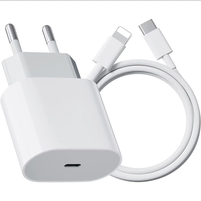 Incarcator Retea Fast Charge, Vivimall, Incarcator Standard European PD20W, Compatibil cu iPhone 8-14, Cablu Fast Charge Inclus de 27W, 1m, Alb - vivimall.ro
