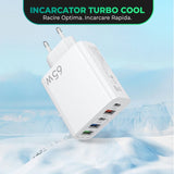 Incarcator Retea, Vivimall, 5 Porturi, 65W Fast Charge, 3 x USB, 2 x Type-C, Universal Compatibil iPhone, Huawei, Samsung, Xiaomi, Alb - vivimall.ro