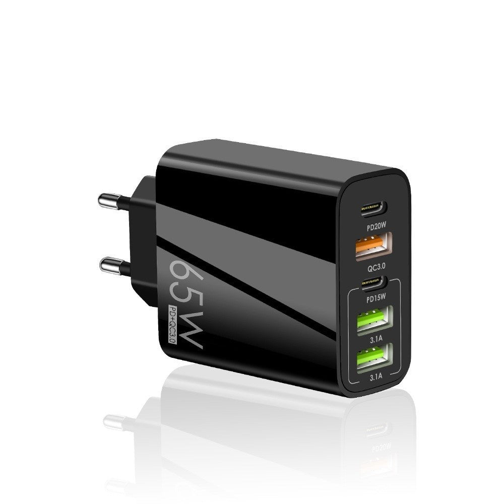 Incarcator Retea, Vivimall, 5 Porturi, 65W Fast Charge, 3 x USB, 2 x Type-C, Universal Compatibil iPhone, Huawei, Samsung, Xiaomi, Negru - vivimall.ro
