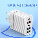 Incarcator Retea pentru Telefon, Vivimall, Super Fast Charger Multi-Port, Power Delivery 120W, 3 USB-A, 2 TYPE-C, Compatibil Telefon si Tableta, Alb - vivimall.ro