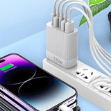 Incarcator Retea pentru Telefon, Vivimall, Super Fast Charger Multi-Port, Power Delivery 120W, 3 USB-A, 2 TYPE-C, Compatibil Telefon si Tableta, Alb - vivimall.ro