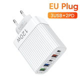 Incarcator Retea pentru Telefon, Vivimall, Super Fast Charger Multi-Port, Power Delivery 120W, 3 USB-A, 2 TYPE-C, Compatibil Telefon si Tableta, Alb - vivimall.ro