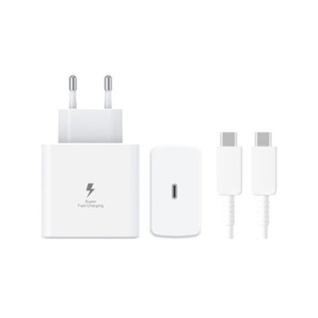 Încărcător USB Type-C Fast Charge 45W alb cu cablu 1m inclus, vedere frontală produs