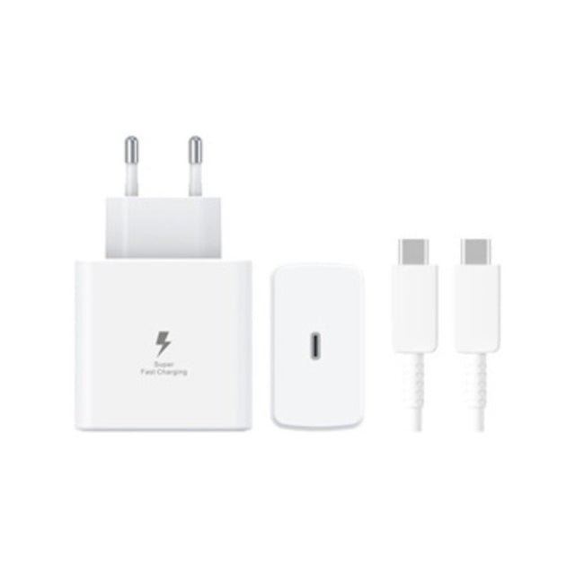 Încărcător USB Type-C Fast Charge 45W alb cu cablu 1m inclus, vedere frontală produs