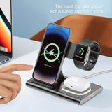 Încărcător wireless 3 în 1 Vivimall cu iPhone încărcat, suport rabatabil, unghi lateral, negru