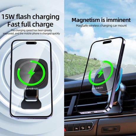 Incarcator Wireless Auto pentru Telefon, Flippy, Statie de Incarcare Magnetica Auto pentru Masina, 15W, 7 x 7 x 6.3 cm, Compatibil cu iOS/Android, Negru - vivimall.ro