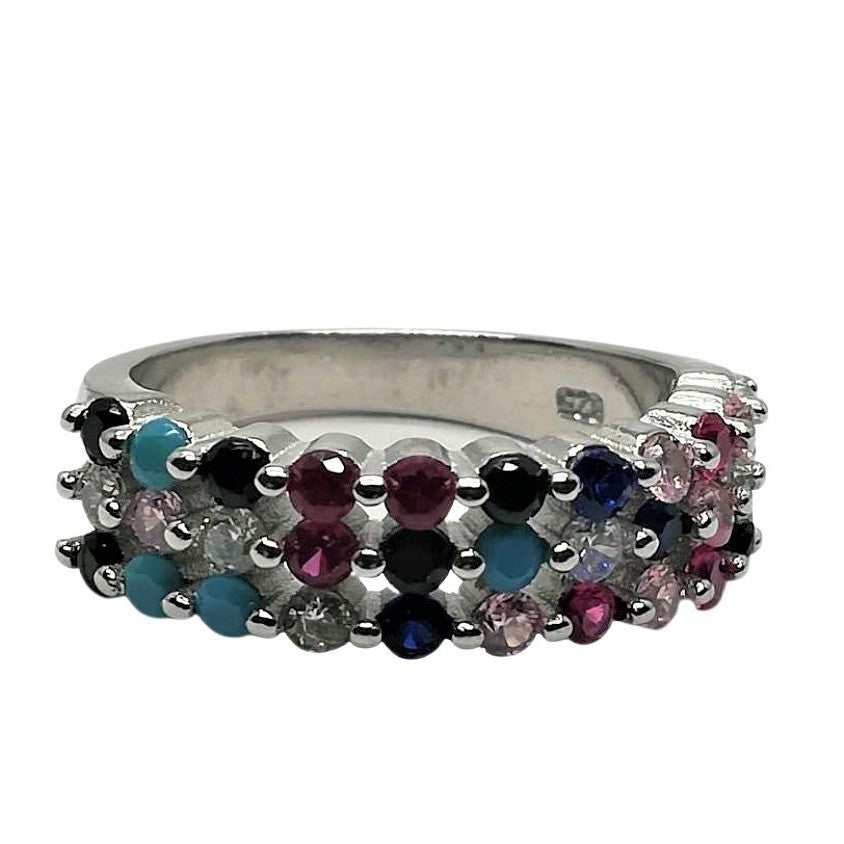 Inel Argint 925 Lat cu Pietre Colorate M 51 - vivimall.ro