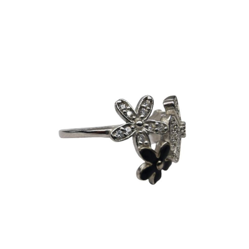 Inel, Jolie Silver, Argint 925 Trifoi cu Email Negru M 60 - vivimall.ro