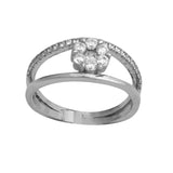 Inel dublu din Argint 925, model Floare cu Zirconii, marimea 52 - vivimall.ro